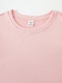 SHEIN 青少年女孩休閒簡約百搭短袖及膝長洋裝 - 粉色 - 查看 6