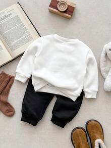 Blossori Baby Girls French Elegant Round Neck Floral Embroidered Pullover Sweatshirt/Pants Set - Multicolor - View 2