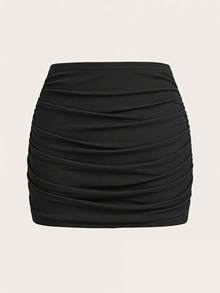 SHEIN MOD 女款 95% 棉黑色緊身迷你裙－性感、派對、約會、校園、節慶、運動風 - 彩色 - 查看 6