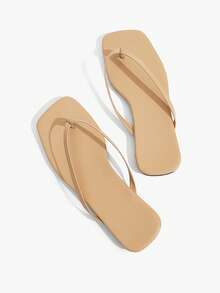 Grefit Chinelos básicos para mulher, simples e versáteis, com sola macia, sapatos de praia de dupla utilização para casa - Cáqui profundo - Ver 1