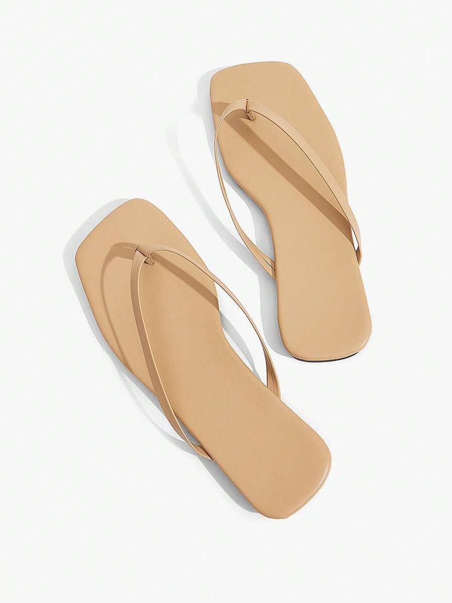Grefit Chinelos básicos para mulher, simples e versáteis, com sola macia, sapatos de praia de dupla utilização para casa - Cáqui profundo - Ver 1