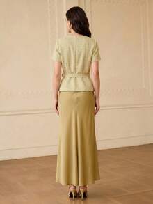 ZEYLAH Spring/Summer Short Sleeve Button-Up Business Fashion 2 In 1 Dress - Yellow - View 6