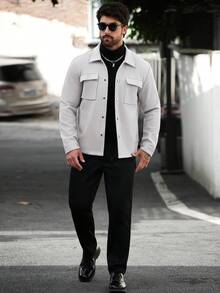 Manfinity CasualCool 男士素色休閒長袖夾克，適合秋冬穿著 - 淺灰色 - 查看 5