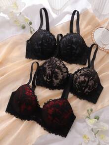 SHEIN 3pcs Sexy Lace Patchwork Women's Lingerie Set - Multicolor - View 1