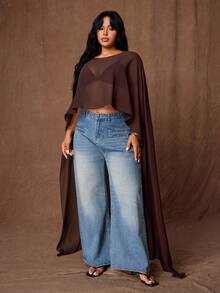 Rustia Women's Asymmetrical Cape Shawl Sun Protection Cover Up, Loose Lazy Thin Chiffon Cover-Up Top - Brown - View 6