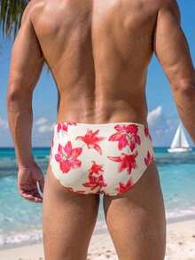 Manfinity Swimmode 男士花卉印花三角泳褲泳褲底褲，適合夏季度假海灘 - 彩色 - 查看 2