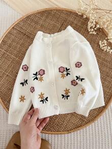 LMoss Kids 女嬰針織刺繡立領荷葉邊休閒開襟衫 - 白色 - 查看 5