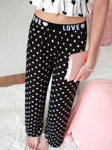 PetitDoll 1pc Polka Dot Comfortable Home Wear Loose Casual Pajama Pants Long Pants - Black and White - View 1