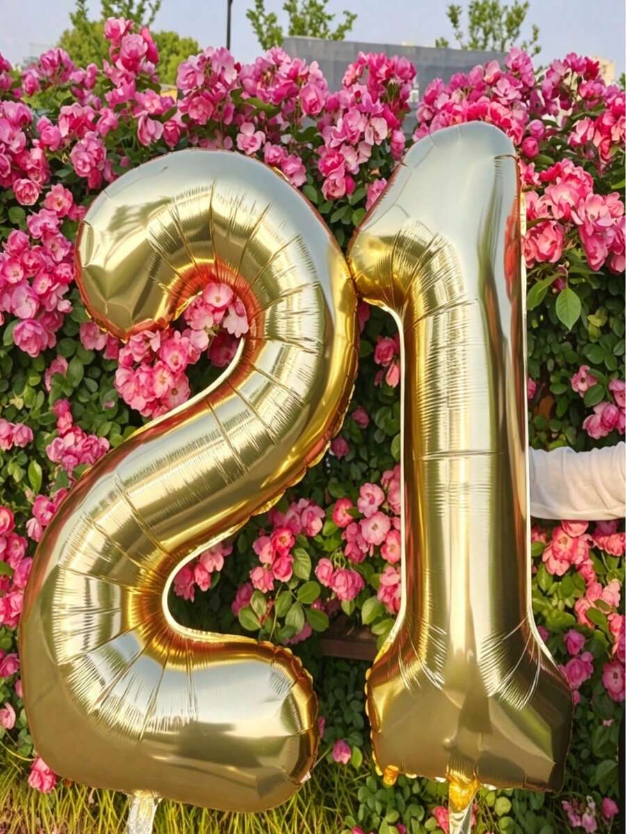 POKOJA LAND 1/2Pcs 40-Inch Large Light Gold Number Foil Balloons, Suitable For 10th, 16th, 18th, 20th, 21st, 25th, 30th-50th Birthday Party Decorations, Room Decor - Light gold - View 1