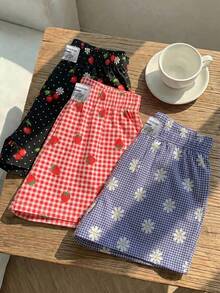 SHEIN EZwear 3件組舒適女款短款休閒短褲，梭織面料，適合日常穿著，迷彩印花短褲套裝 - 彩色 - 查看 5