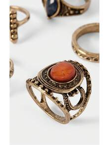 Noxbound Kombinasi Cincin Logam Antik Retro, Set Tumpuk Multi-Gaya, Aksesori Suasana Retro - MultiWarna - View 2