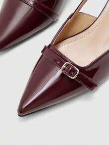 CUCCOO BIZCHIC Ladies Commute Elegant And Comfortable Pointed Thick Heel Back Strap High Heel Shoes - Burgundy - View 8