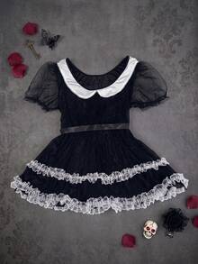 AltCore Lencería sexy de encaje patchwork transparente para citas, talla grande - Negro - Ver 1