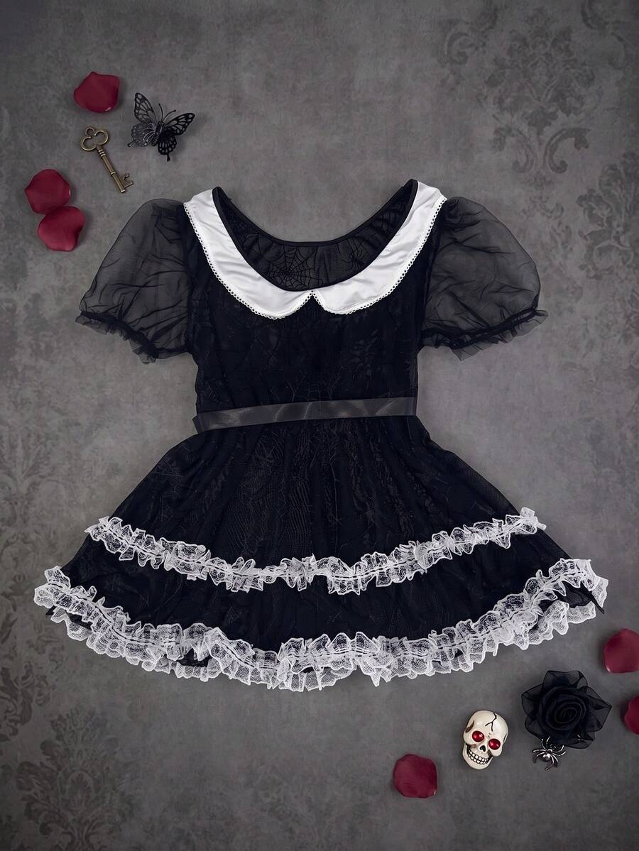 AltCore Lencería sexy de encaje patchwork transparente para citas, talla grande - Negro - Ver 1