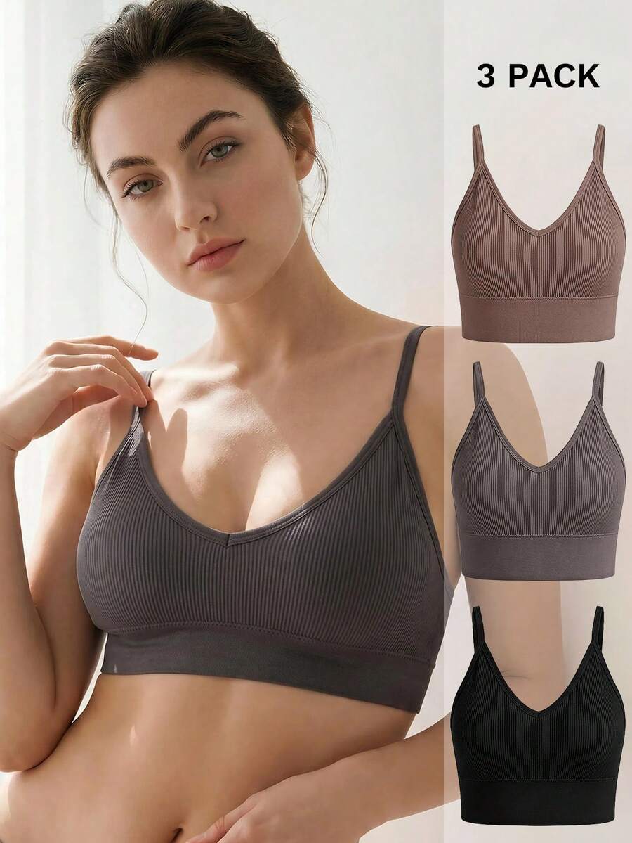 Liftille Women's Casual Comfy Plain Fabric Bralettes Medium Stretch Backless Design Multicolor Pack - Multicolor - View 1