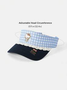 HELLO KITTY AND FRIENDS | SHEIN A Lady's Top, Embroidery, Blue And White Checkered, Lace, Empty Hat, Suitable For Outdoor Outings - Empty hat - View 6