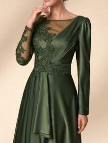 Serin Elegante y glamuroso vestido de gala con apliques de encaje bordado, mangas transparentes y falda completa, vestidos de noche para bodas, fiestas de graduación, festivales y fiestas de novias - Verde militar - Ver 1