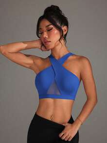 Slayform Sujetador deportivo con patchwork de malla y tirantes cruzados - azul real - Ver 6