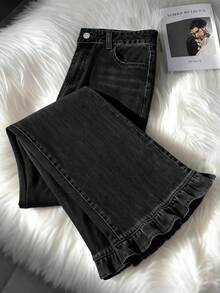 EMERY ROSE Plus Size Women's Casual Versatile Daily Wear Denim Jeans With Pockets And Buttons - Black - View 1