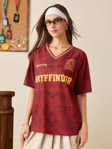 HARRY POTTER X SHEIN Women's Summer Casual Short Sleeve T-Shirt - Red - View 5