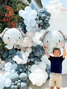 MINKOJA MINKOJA 110 pièces Guirlande de ballons éléphant avec ballon en feuille d'aluminium éléphant, ballons de fête bleu poussiéreux pour décoration de baby shower, anniversaire, révélation de genre, fournitures de fête - Voir 8