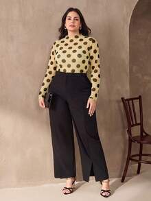 Chikora Plus Size Women's Mesh Print Elastic Fitted Polka Dot Top - Yellow - View 5