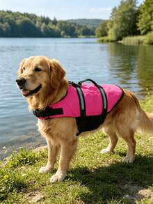1pc Dog Life Jacket, Adjustable Dog Swimwear, High Buoyancy With Rescue Handle, Suitable For Small, Medium And Large Dogs For Swimming And Boating - Rose Red - View 5