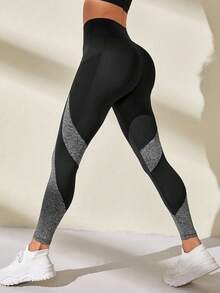 SHEIN Sports Women's Colorblock High Waist Sports Leggings With Pockets - Multicolor - View 8