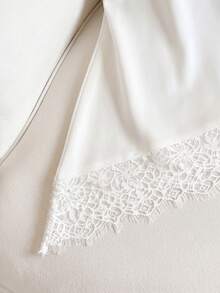 SHEIN Franclia Damen Sommerhemd mit Spitzenbesatz und asymmetrischem Saum - Weiss - Übersicht 6