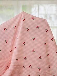 CottageSlumber Cherry Plaid Print Sweet Frill Trim Small Collar Button-Front Short Sleeve Women's Pajama Set - Pink - View 7