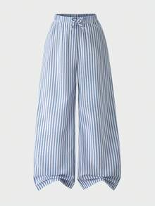 SHEIN 3件組青少年女孩套裝，連帽長袖開襟短夾克、白色細肩帶背心上衣、鬆緊腰寬鬆寬腿褲，女孩休閒日常穿著 - 藍色 - 查看 4