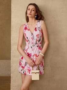 MOTF PREMIUM VESTIDO DE LINO ESTAMPADO PARA MUJER PRIMAVERA/VERANO - Rosa Pálido - Ver 3