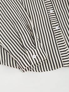 SHEIN LUNE 大尺碼女款條紋長袖單排扣休閒襯衫 - 彩色 - 查看 5