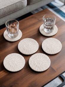 8pcs Pack Coasters With Holder, Minimalist Table Woven Coasters, Kitchen Table Heat-Resistant Coasters And Thick Insulation Pads For Kitchen Decor,Assorted Coaster Set For Home ,KitchenTabletop Protection Suitable Christmas For Holiday Gift Giving - White - View 6