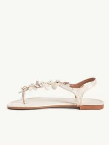 CUCCOO CHICEST European And American New Fashion Pearl Flower Sandals Cute Style Flats - Apricot - View 5