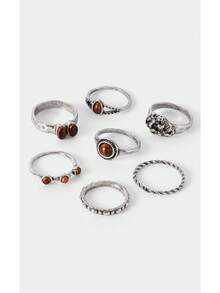 Noxbound Kombinasi Cincin Logam Antik Retro, Set Tumpuk Multi-Gaya, Aksesori Suasana Retro - MultiWarna - View 4