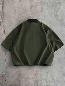 AXEPEAK Camisa casual versátil de uso diario para hombre con color contrastante y abotonadura sencilla - Verde - View 3