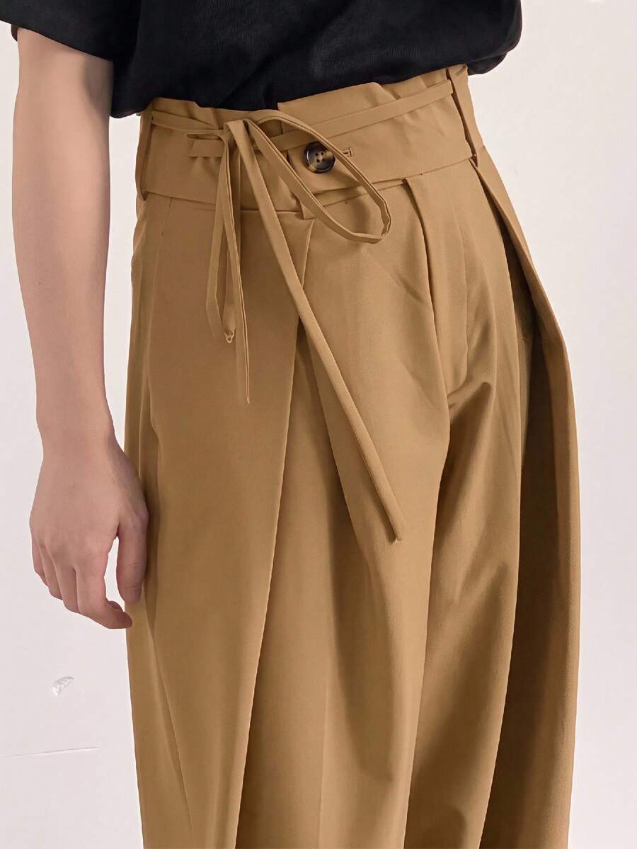 SWAVVY Men's Fashion Commuter Solid Color Curved Leg Pants - Khaki - View 1