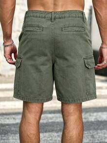 Manfinity Homme Pantalones cortos de mezclilla estilo americano ropa de trabajo para hombres de talla grande - Verde militar - Ver 2