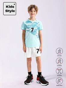 Tween Boy Crew Neck Digital Print Short Sleeve T-Shirt And Shorts Casual Daily Set - Multicolor - View 4