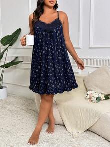 CottageSlumber Plus Size Ditsy Floral Camisole Nightgown - Navy Blue - View 7