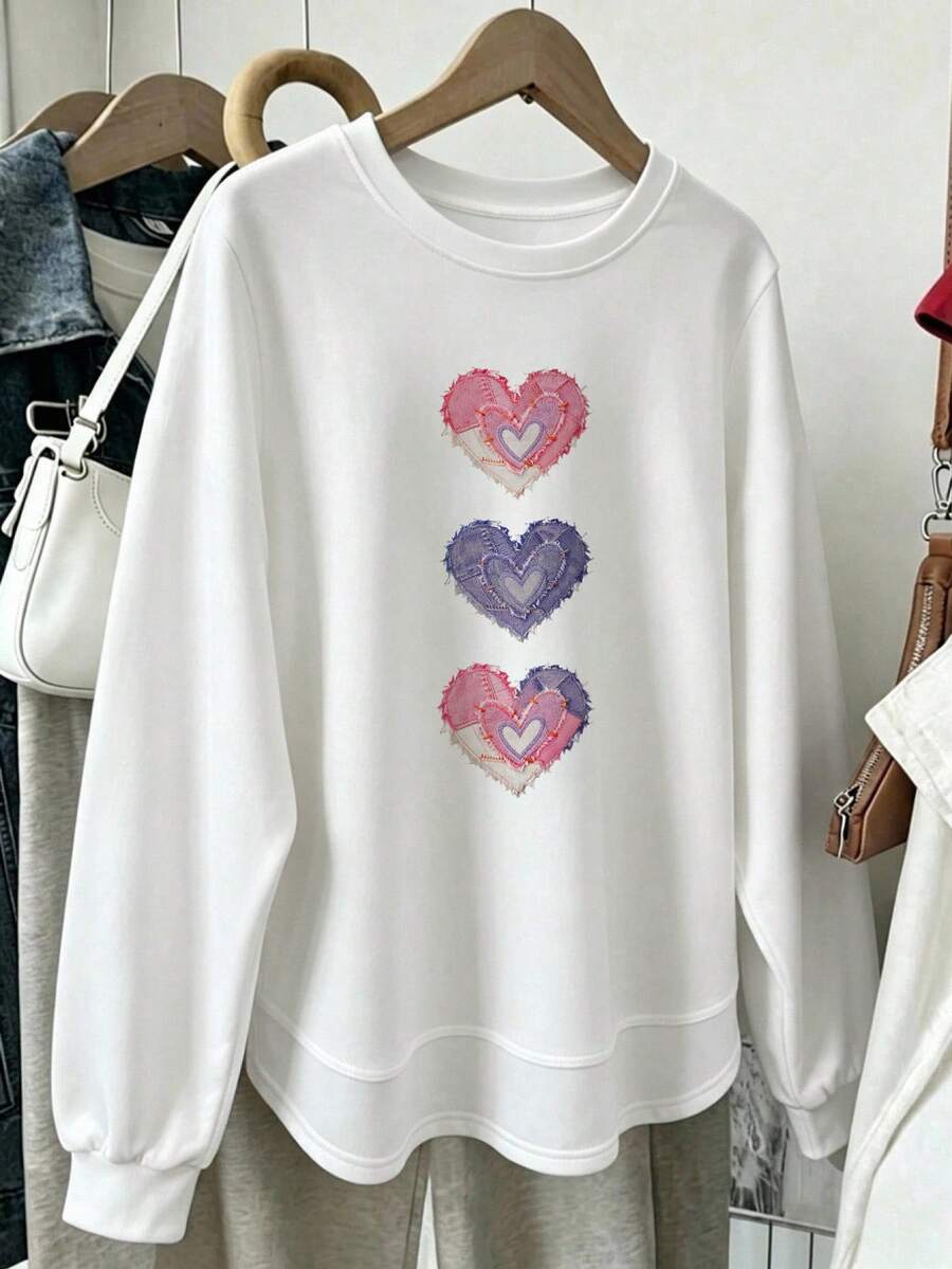 SHEIN LUNE 休閒簡約寬鬆圓領長袖女款衛衣,適合秋冬穿著 - 彩色 - 查看 1