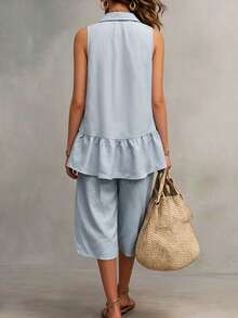 SHEIN Women's Loose Comfortable Casual Sleeveless Top & Pants 2 Pieces Set - Blue - View 2