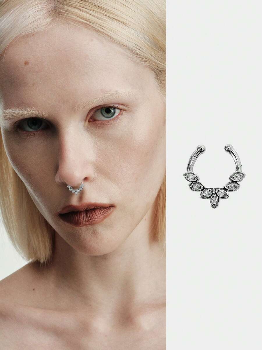 MortiRose 1pc Adjustable Silver-Color Rhinestone Nose Clip (Non-Piercing), Suitable For Daily Wear - Silver - View 1