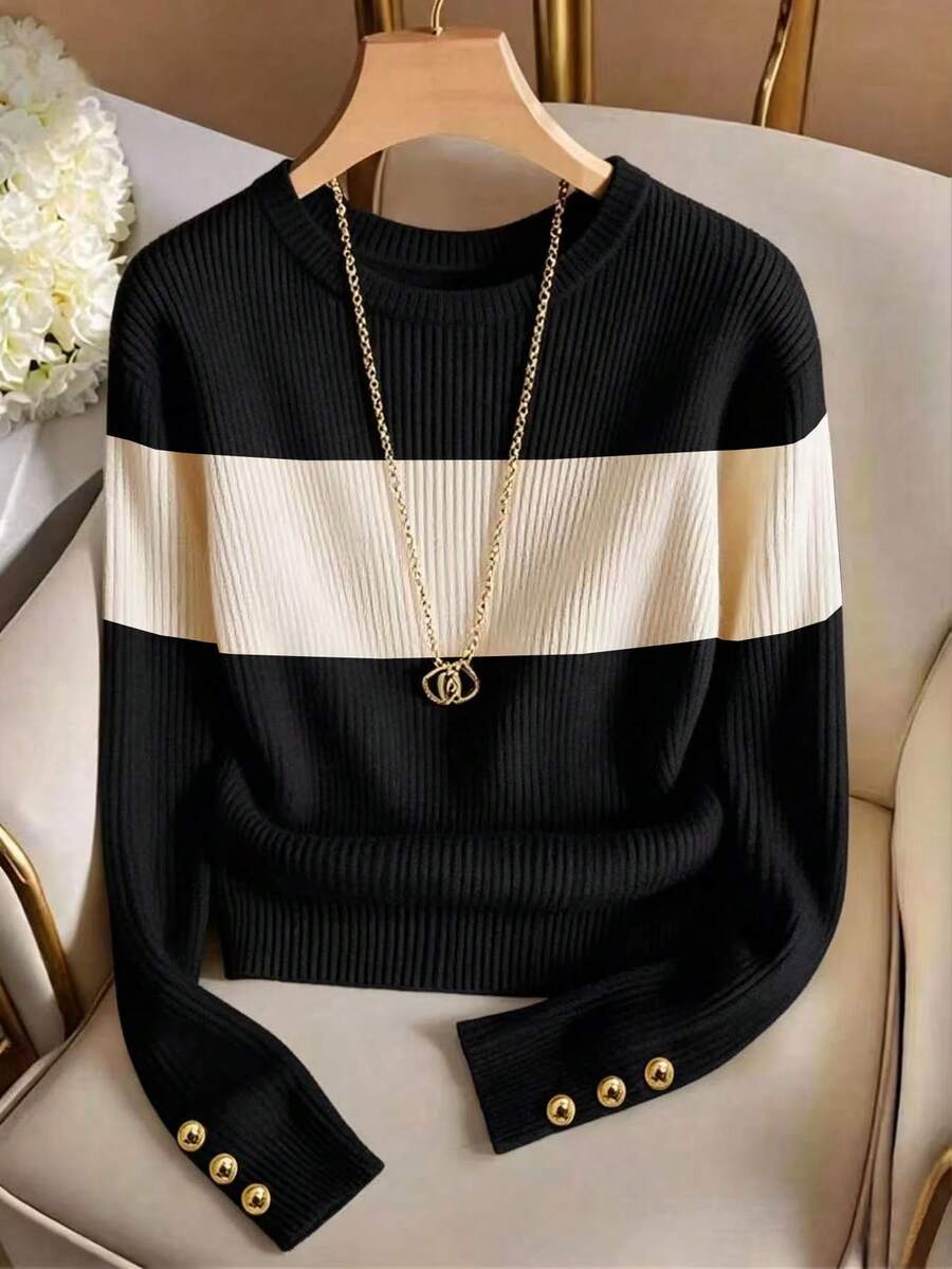 Franclia Women's Casual Colorblock Patchwork Long Sleeve T-Shirt, Spring/Autumn - Multicolor - View 1