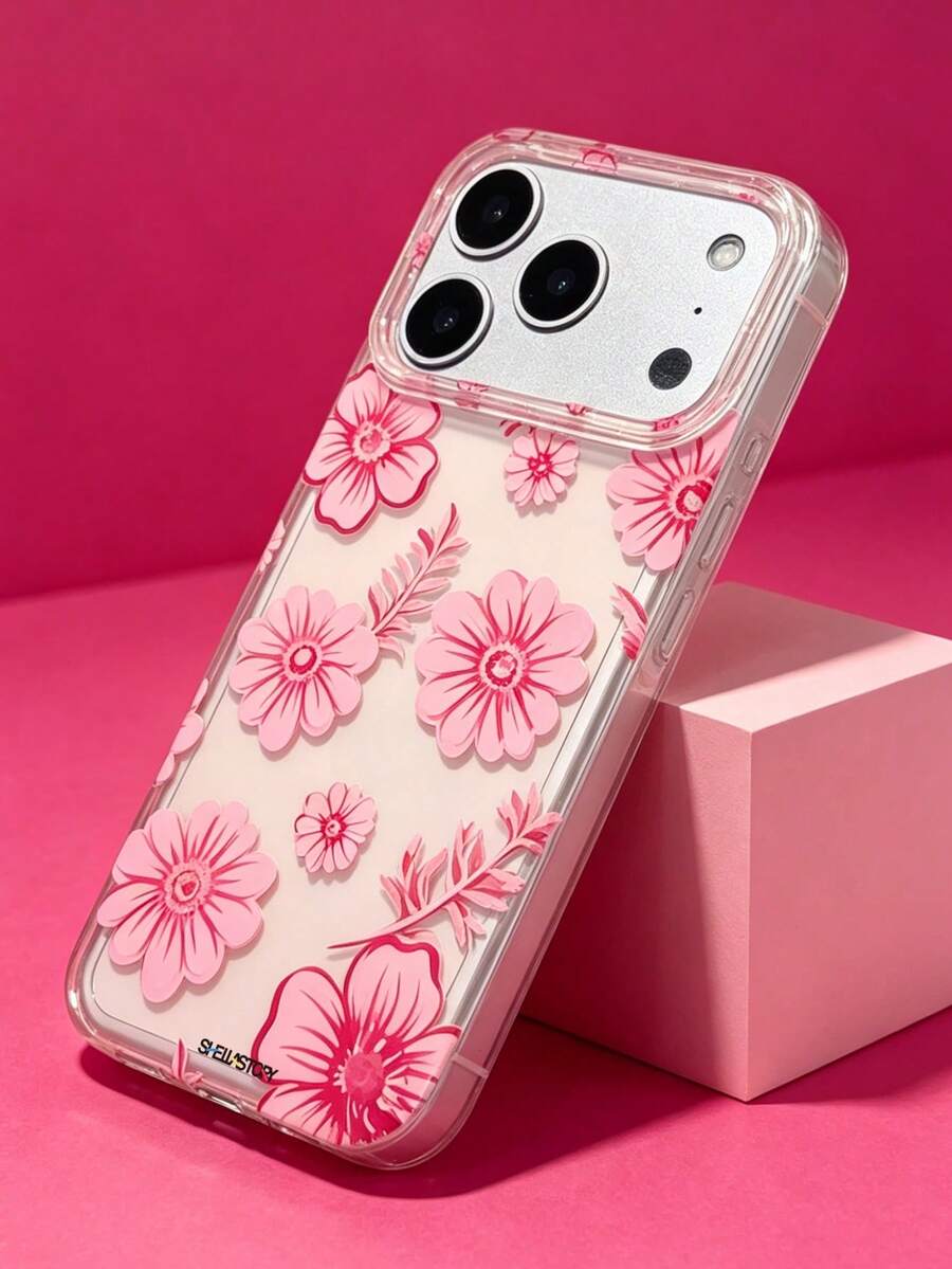 ShellaStory 優雅浪漫花卉圖案手機殼,適用於 iPhone 17 Pro Max、17 Pro、16、14、13、15 Pro Max、14、15、16 Plus、14、15、13、16、17,春季風格花卉透明保護殼 - 玫紅色花朵 - 查看 1