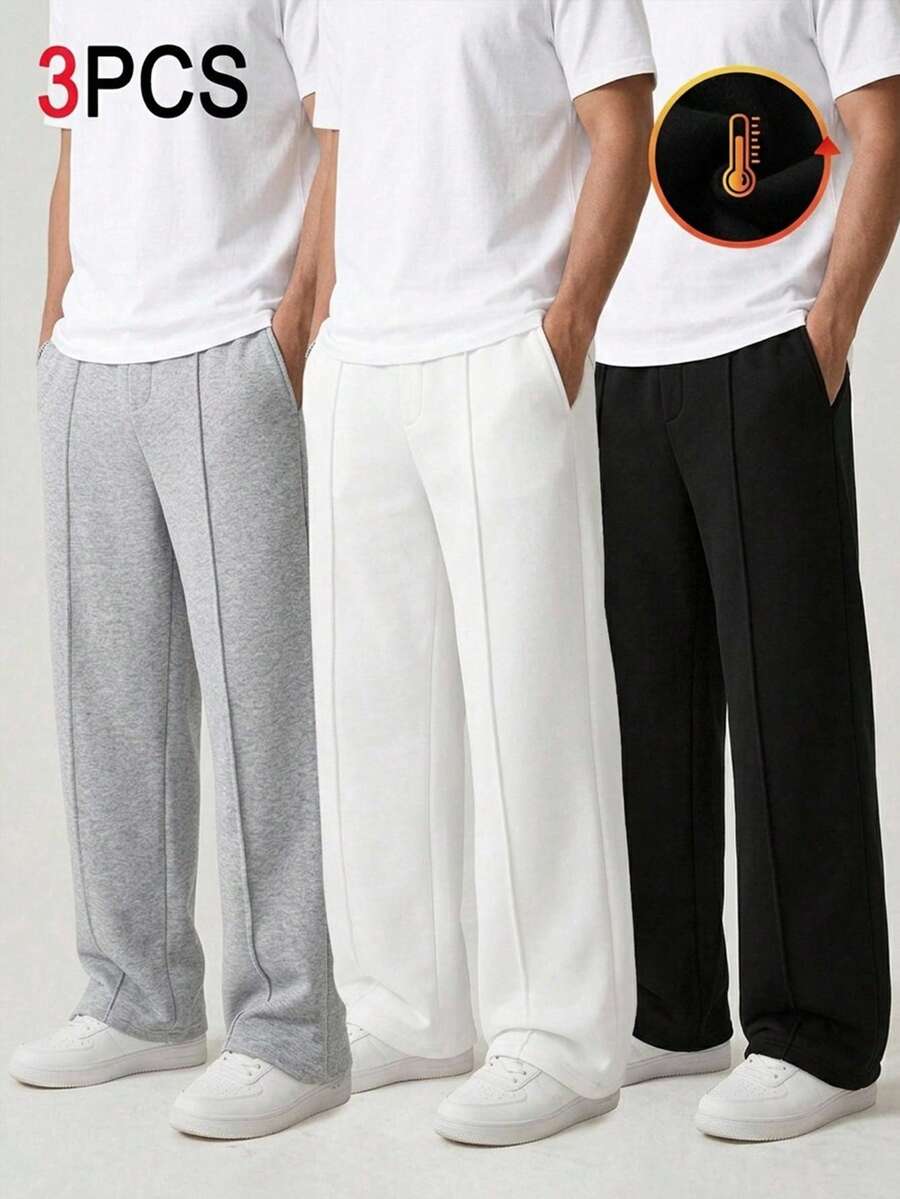 SHEIN 青少年男孩 3 件組休閒運動秋季長褲套裝,黑色、白色與灰色可選 - 彩色 - 查看 1