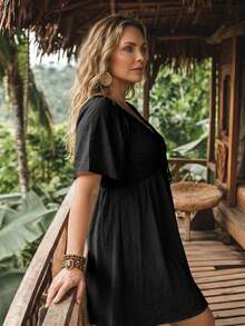 LanaWest CURVE Plus Size Spring/Summer Contrast Lace Vacation Dress - Black - View 7