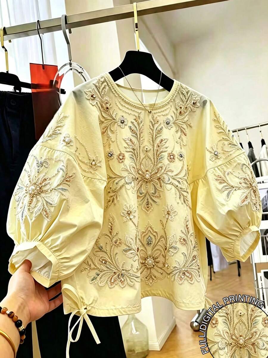 Resyla 女款花卉印花圓領七分袖休閒度假襯衫 - 彩色 - 查看 1