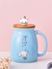 Zazumi Cute Cartoon Cat Ceramic Cup With Lid Spoon, Large Capacity Mug, Home Coffee Cup, Breakfast Milk Water Cup, Suitable For Valentine's Day Gift, Birthday Gift, Christmas Gift - Multicolor - View 5